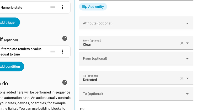 Автоматизация Home Assistant с триггером от состояния и к состоянию.