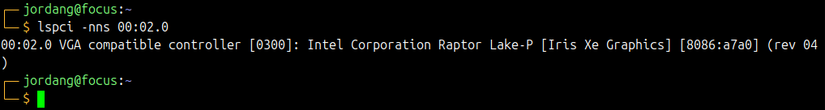 A Linux terminal showing the output of the lspci command with the -nns flags.