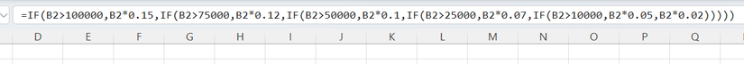 Hình ảnh 21: Một công thức IF lồng nhau dài trong thanh công thức của Microsoft Excel.