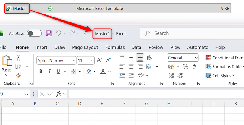 Hình ảnh 14: Một mẫu Excel chính được mở dưới dạng tệp XLSX tiêu chuẩn.