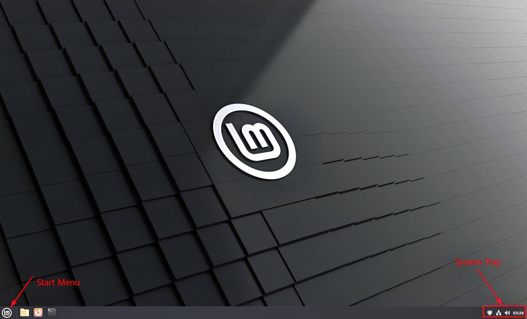 A screenshot of the default Linux Mint user interface