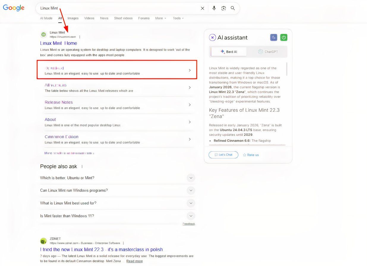 A screenshot showing how easy it is to download Linux Mint-2