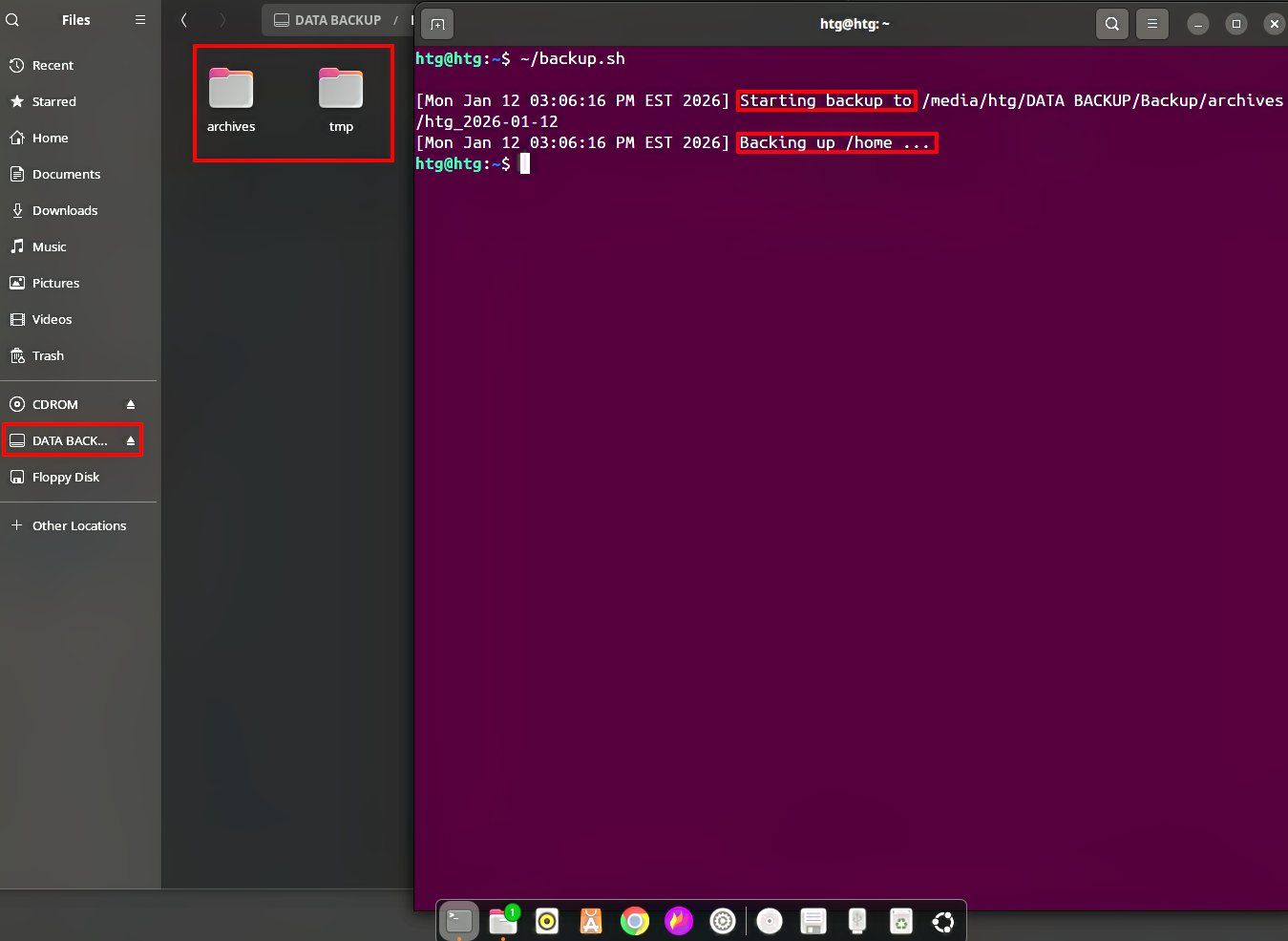 A screenshot showing that the script is working and the backup progess is in progress-2