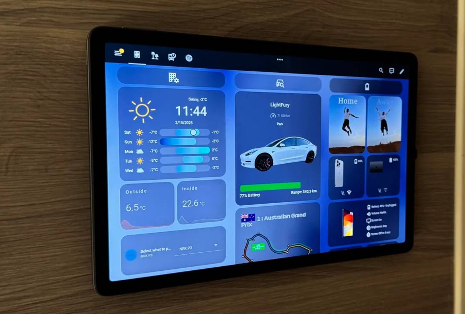 A split screen showing smart home controls on one side and smart office automation dashboards on the other