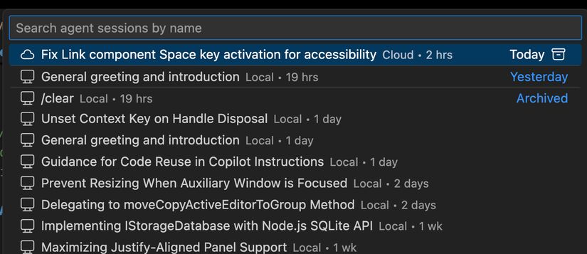 Agent picker in Visual Studio Code