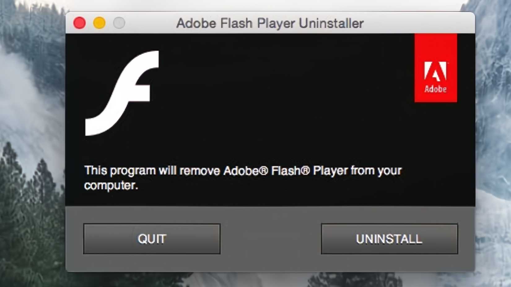 An Adobe uninstaller on a computer