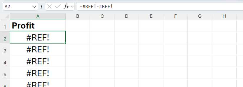 Hình 19: Một trang tính Excel hiển thị lỗi REF khi các ô chứa công thức được dán từ một trang tính khác.