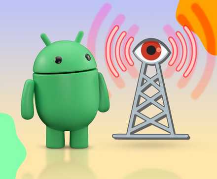 Android robot with spying cell tower