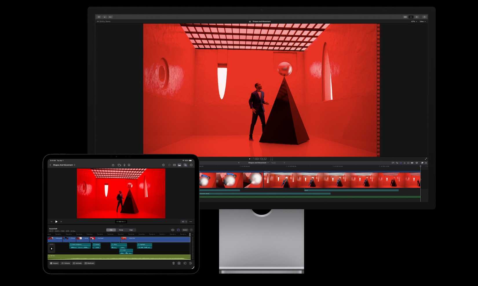 Final Cut Pro em um iPad e Mac