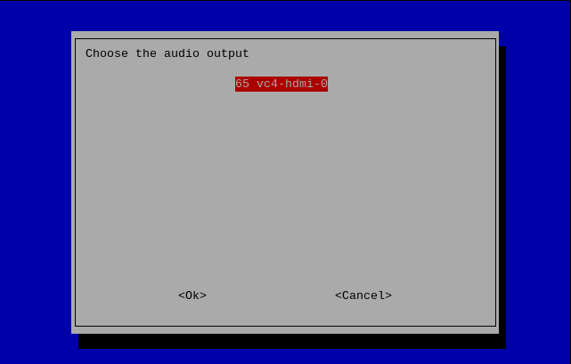 Configuração de saída de áudio em raspi-config para Raspberry Pi OS.