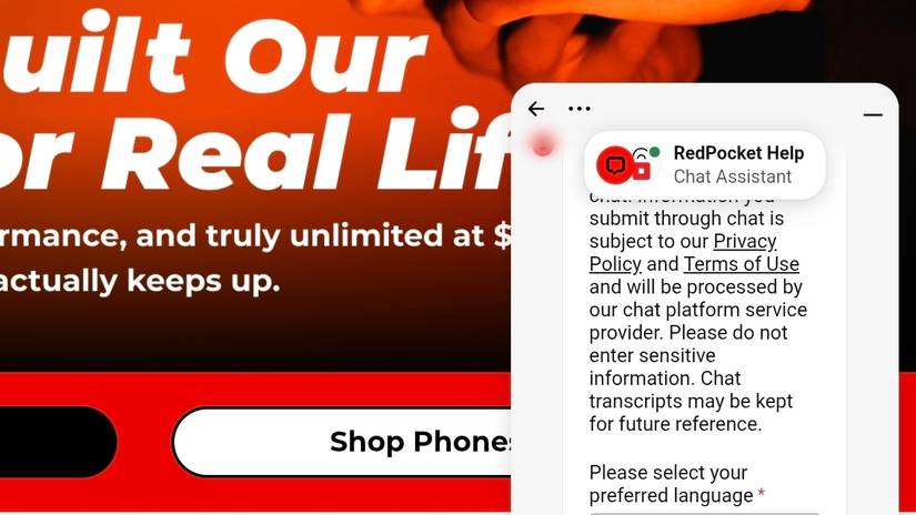 Chat assistant on the Red Pocket website.