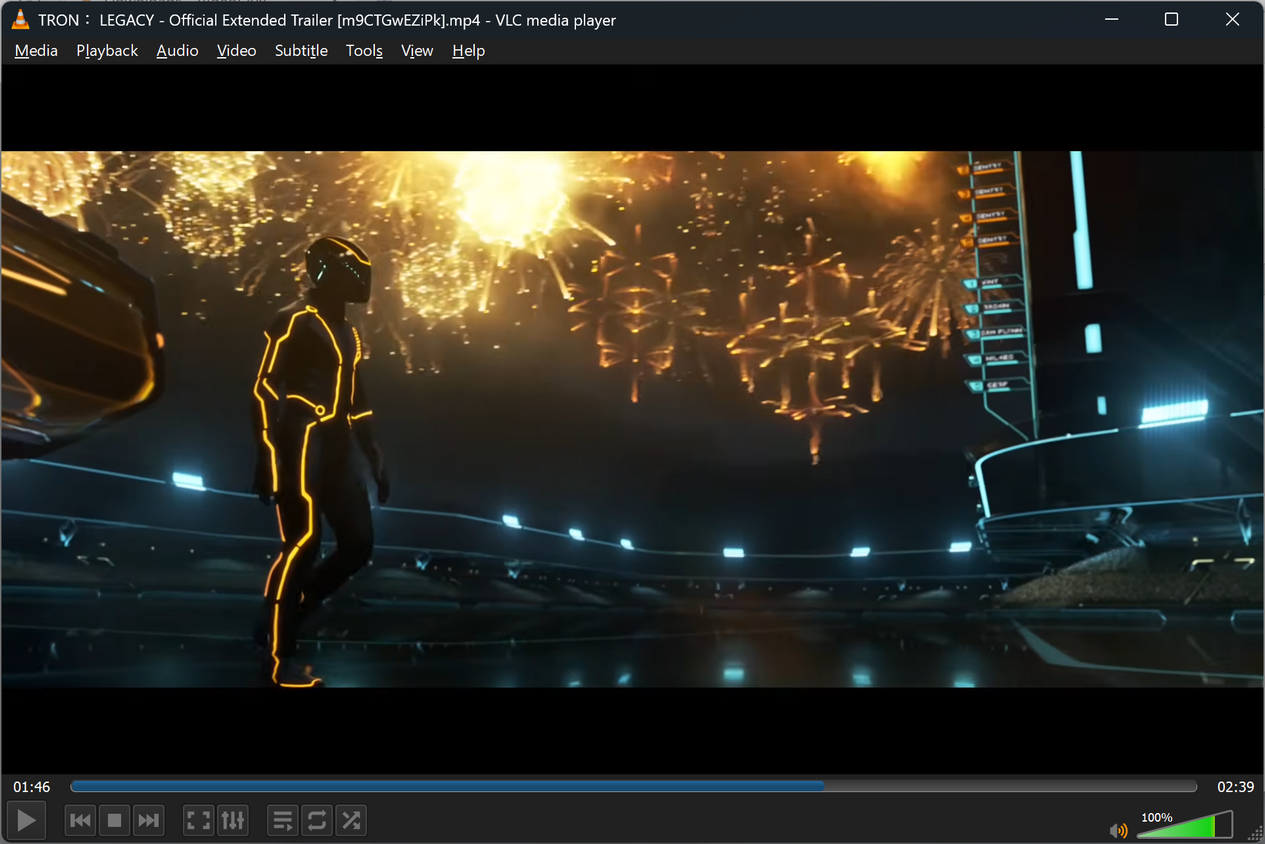 VLC Media Player with a dark theme.