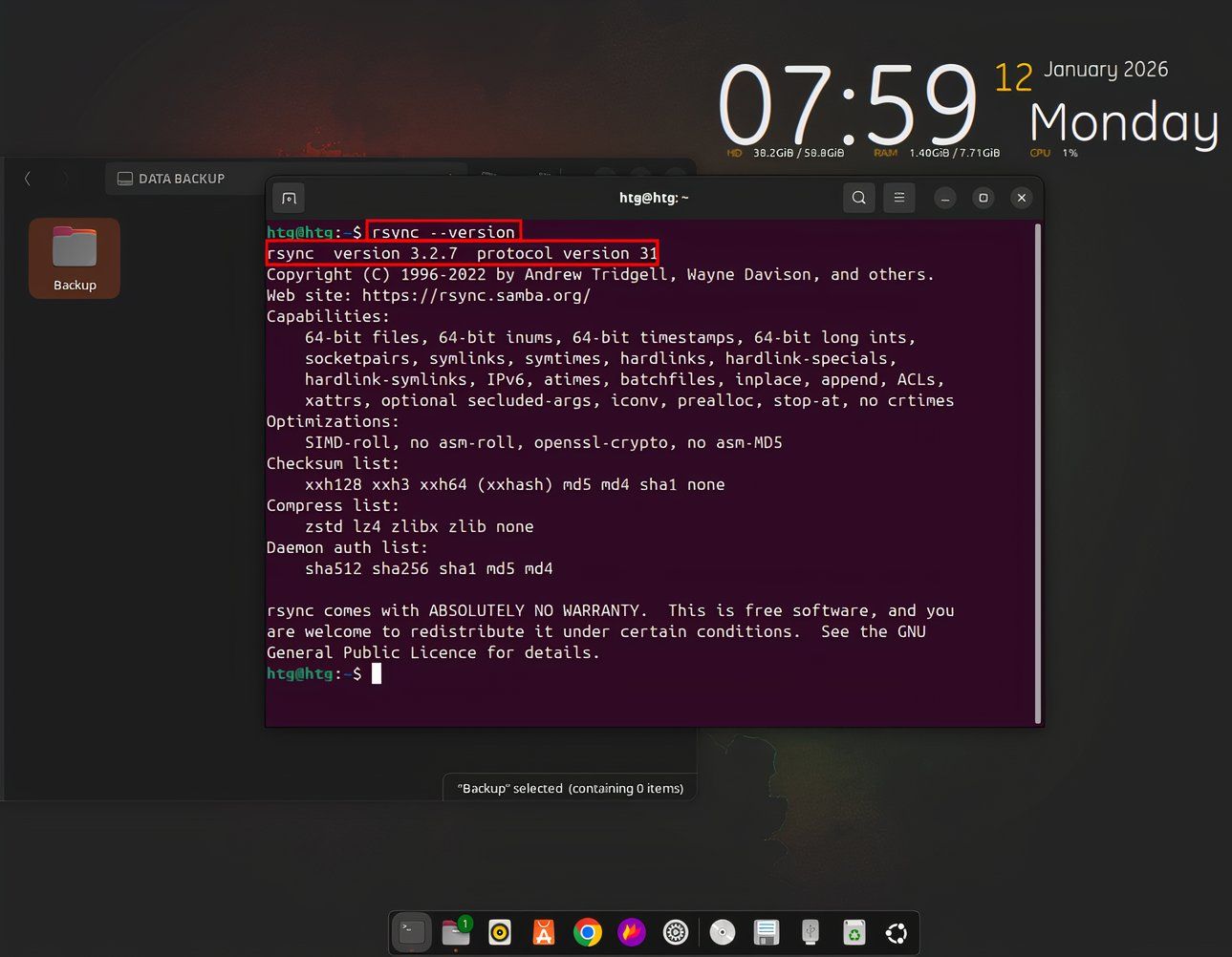 Command to check rsync version before using it to automate Linux backups