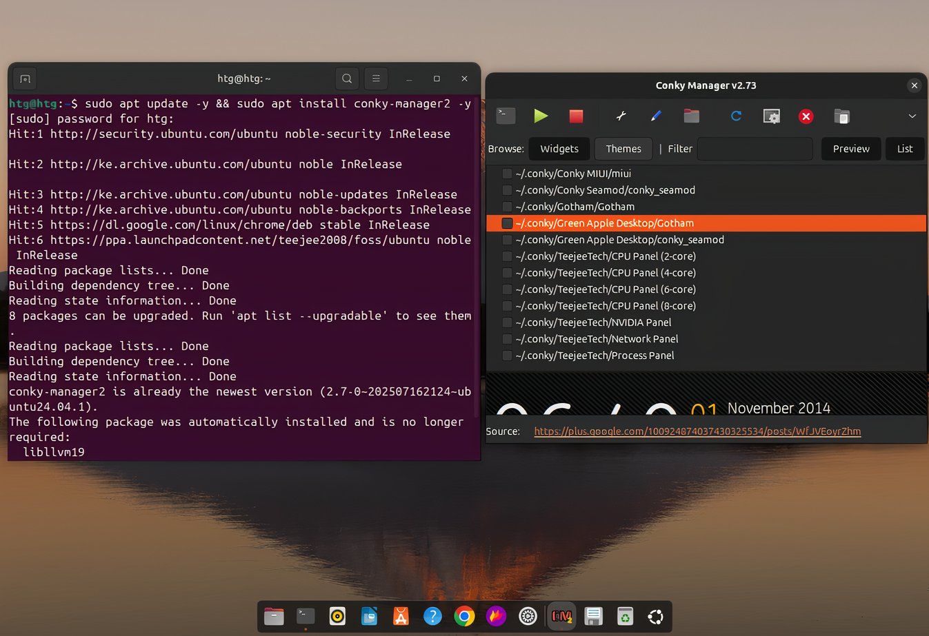 Confirming Conky Manager installation by searching for it from the app drawer
