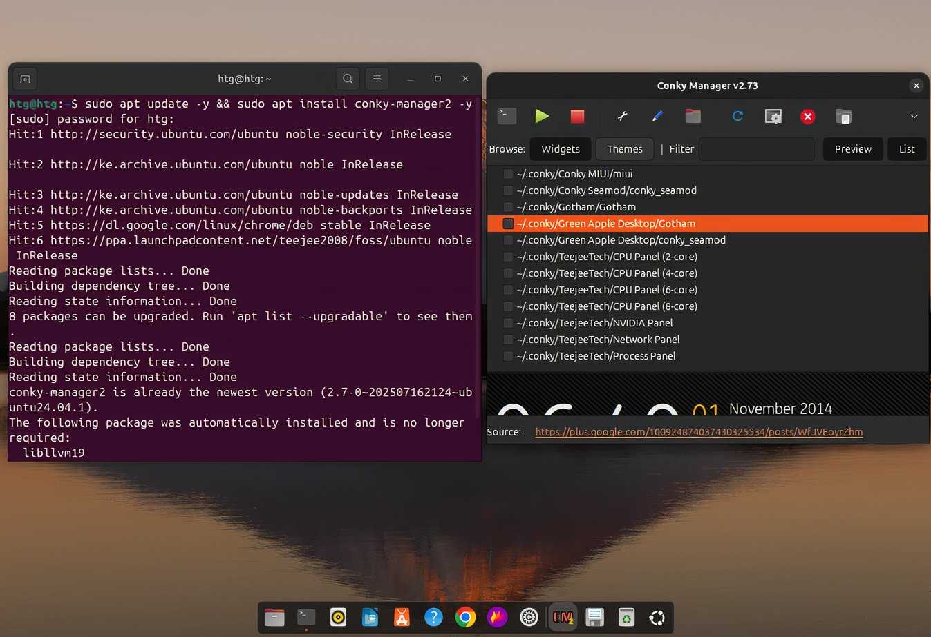 Confirming Conky Manager installation by searching for it from the app drawer