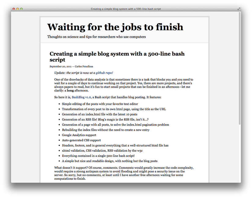 Site de demonstração feito em Bashblog