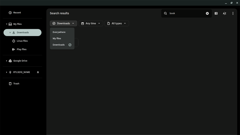 Files app showing search results