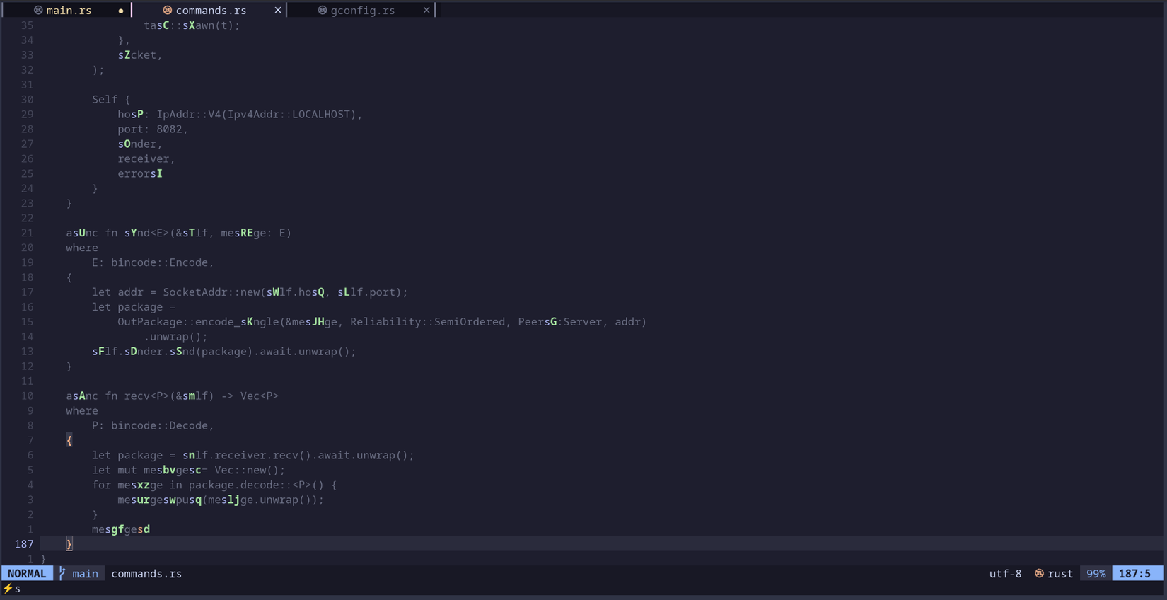 скриншот плагина Flash в Neovim