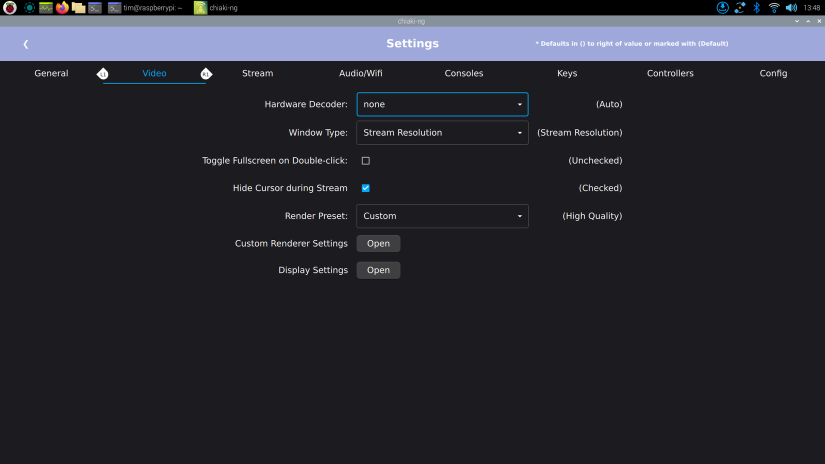 Decodificação de hardware desativada em Chiaki-ng.