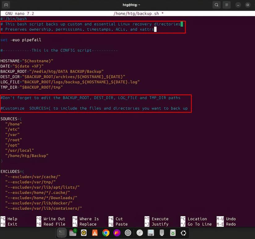 How to comment when using nano to bash script