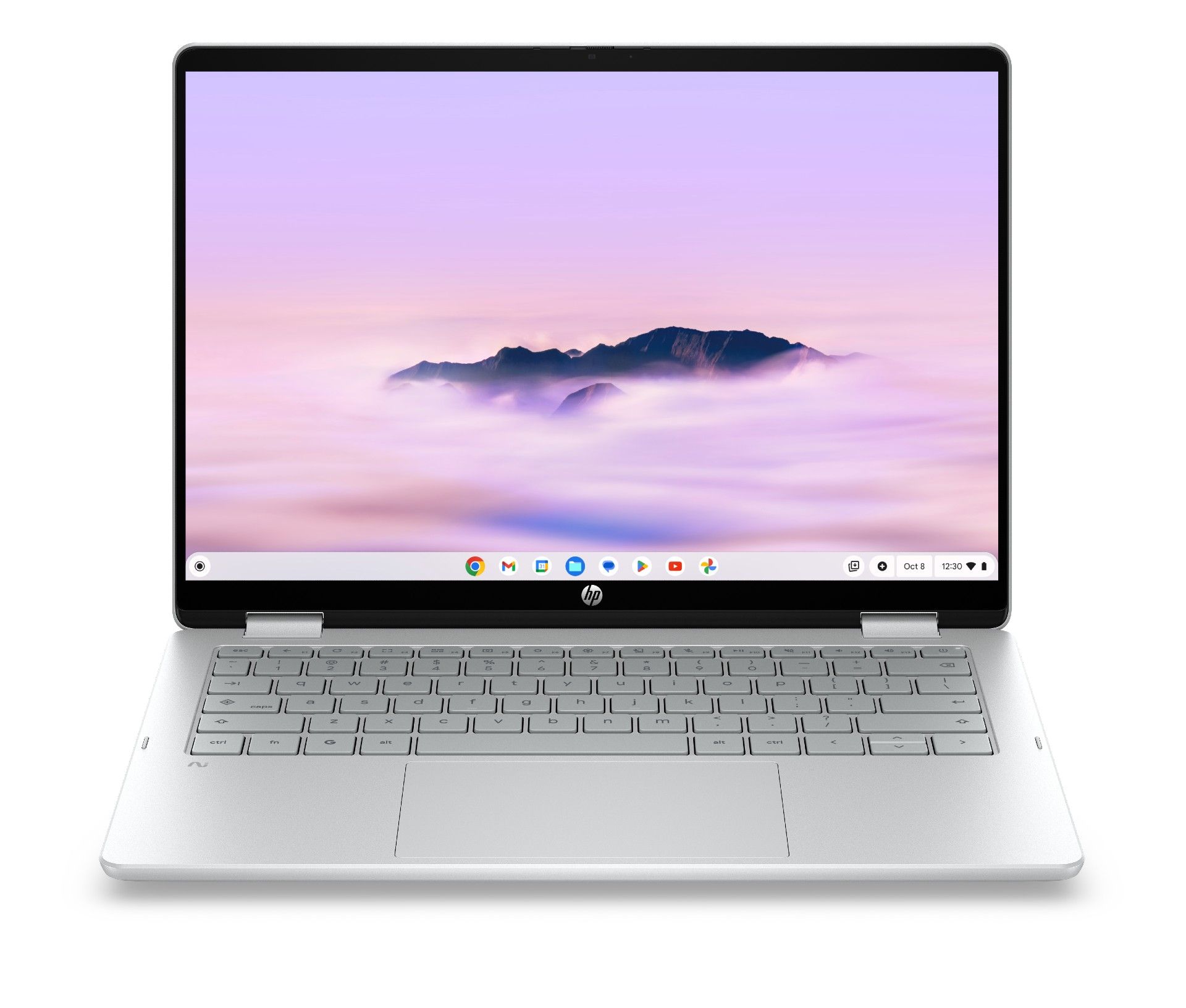 HP Chromebook Plus x360 14 facing the Front on a white background