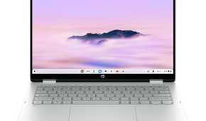 HP Chromebook Plus x360 14 facing the Front on a white background
