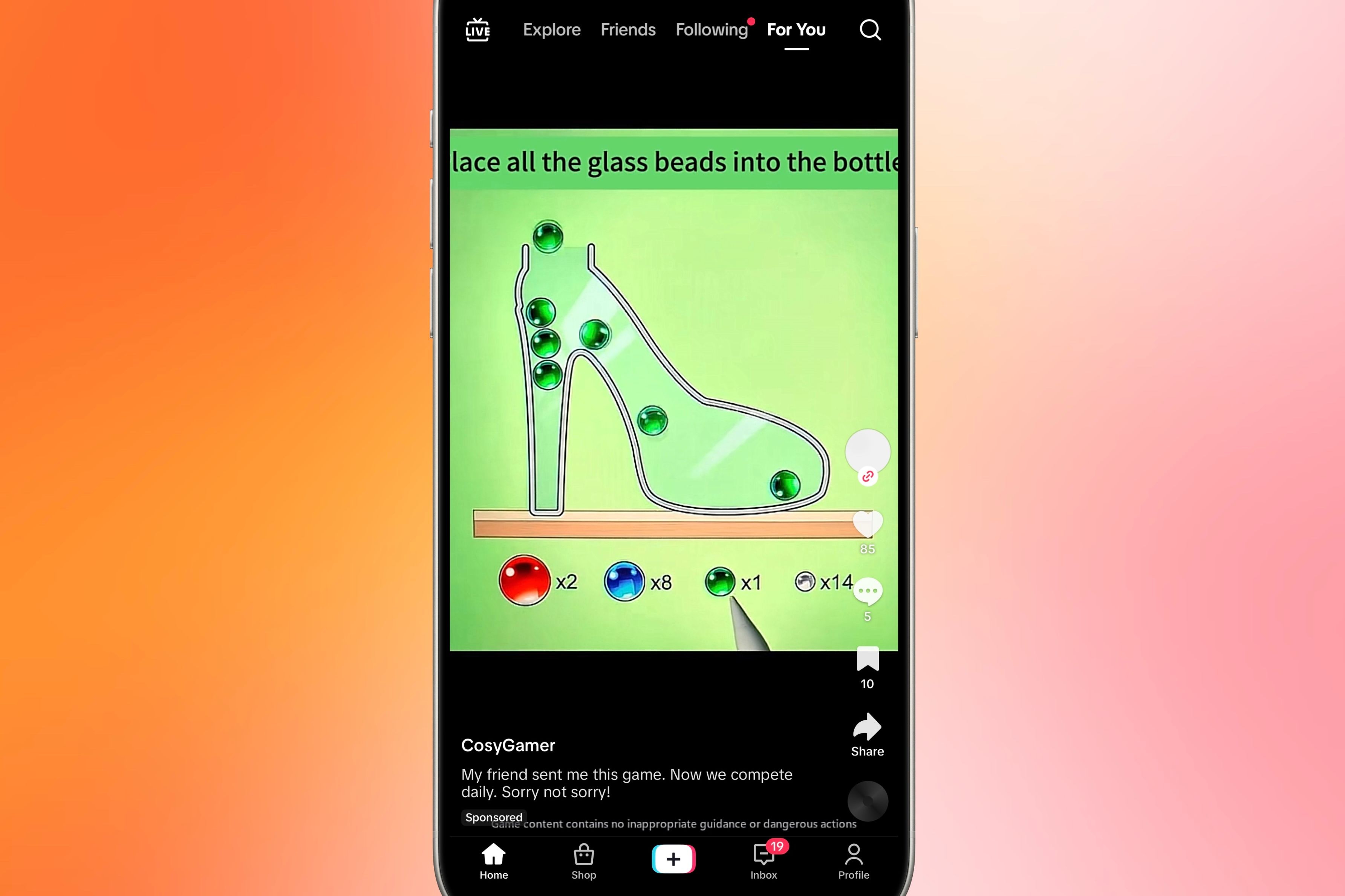 Game being advertised on TikTok on an iPhone.