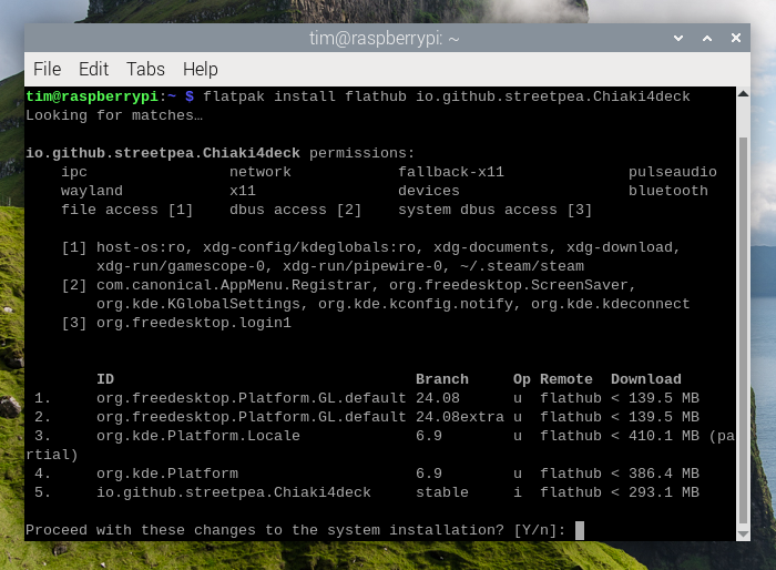 Instalando Chiaki-ng via Flathub no Raspberry Pi OS.