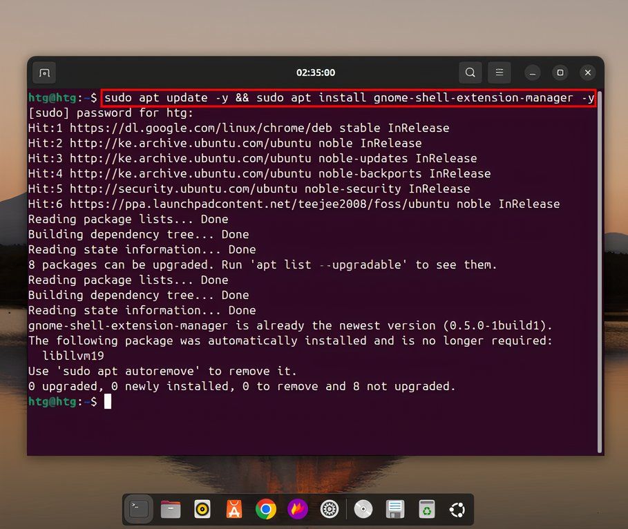 Installing GNOME Extensions Manager to browse and install desktop widgets
