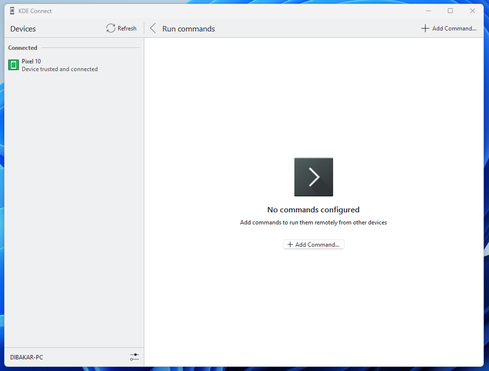 KDE Connect Windows app interface for adding new commands.-1