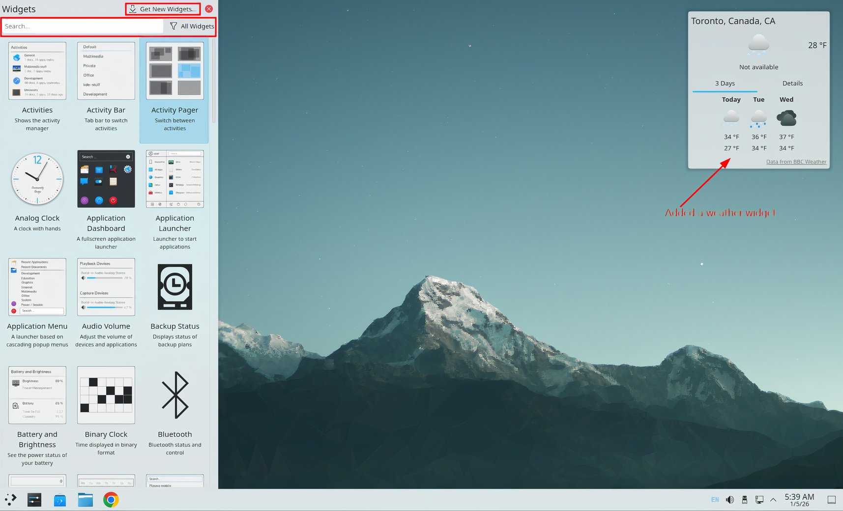 KDE Plasma adding new widgets