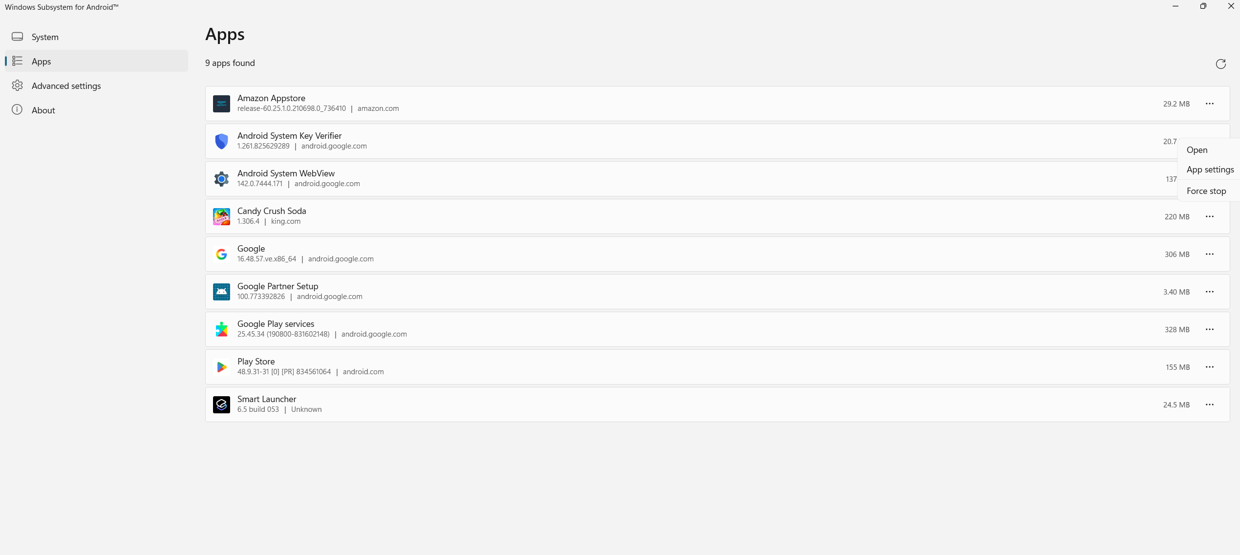 Opening an installed app using the WSA interface.