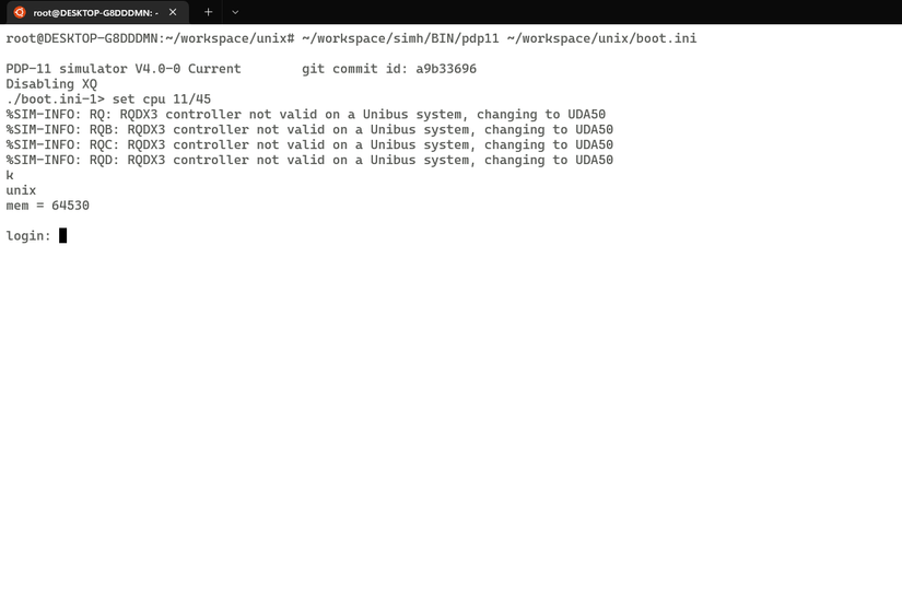 Inicializado com sucesso no UNIX V4.