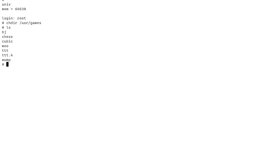 A list of available games in Unix V4.