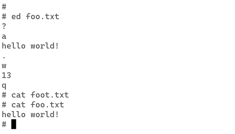 Editando texto com 'ed' no Unix V4.
