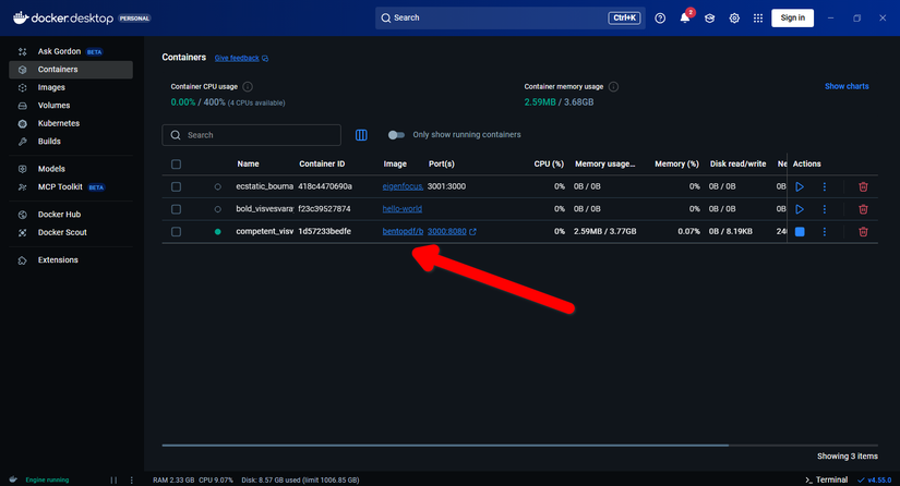 7 Free Apps to Enhance a New Windows Installation 4 Docker Desktop running the BentoPDF container.
