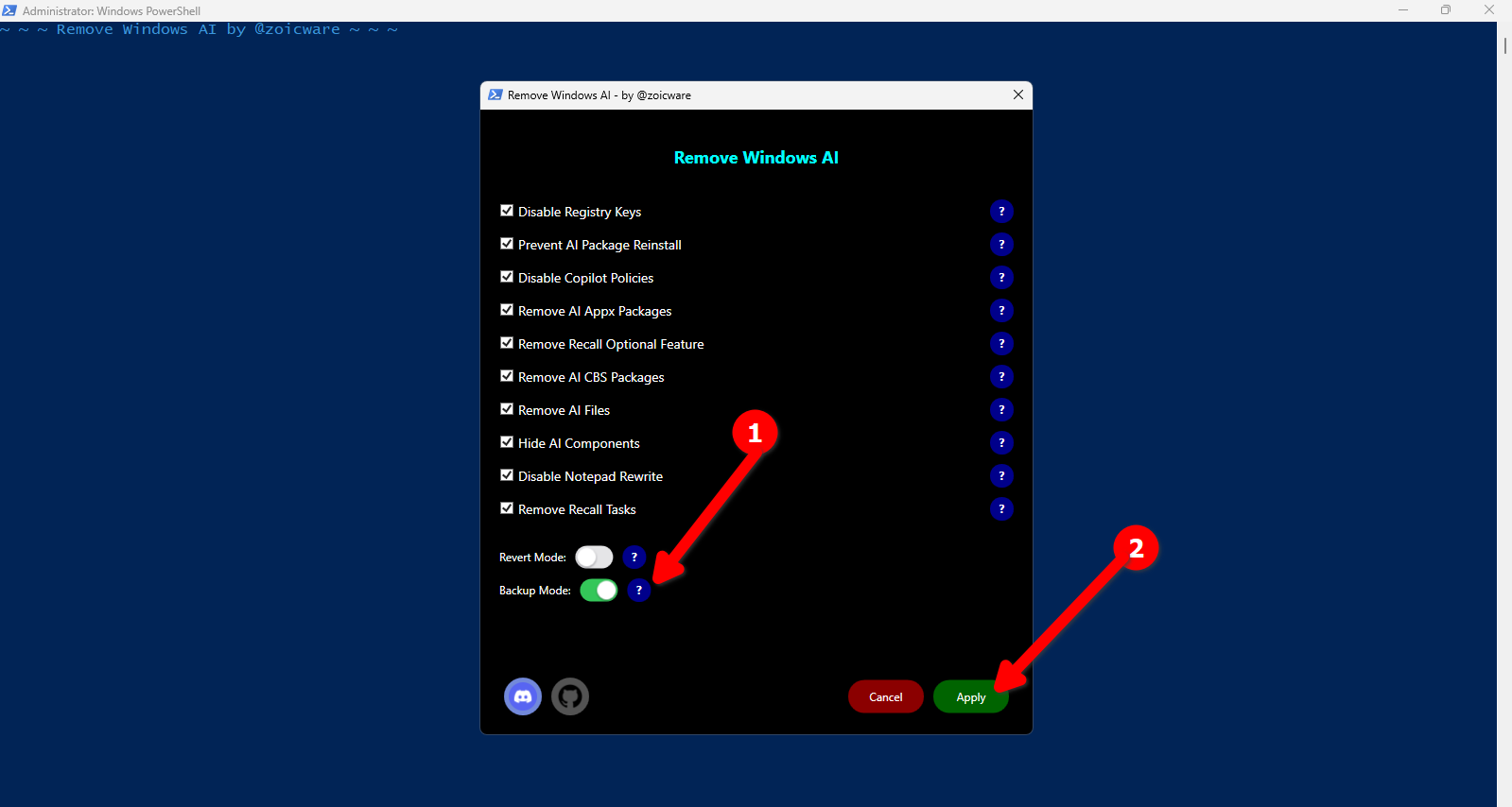 Script that removes Windows AI components. 