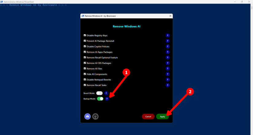 Script que remove componentes do Windows AI. 