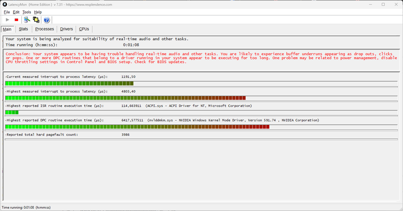 LatencyMon showing a latency spike.