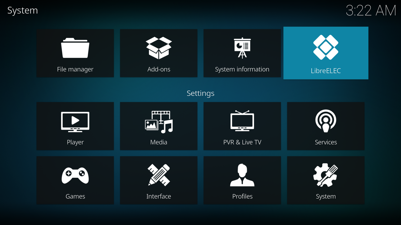 LibreELEC settings menu.
