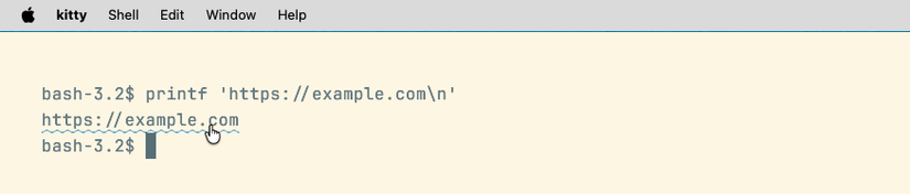 A URL on the command line with a wavy underline and a hand-shaped mouse pointer.