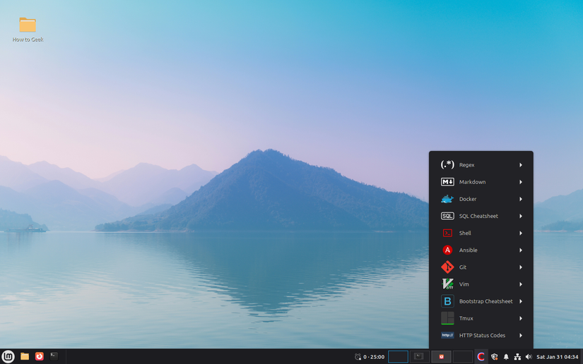 Выпадающее меню апплета Cheaty в Linux Mint.