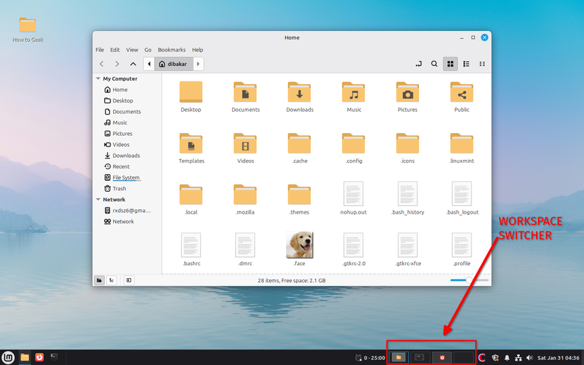 Обзор апплета Workspace Switcher в Linux Mint.