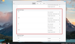 Linux Mint Cinnamon four-finger custom gestures with terminal commands.