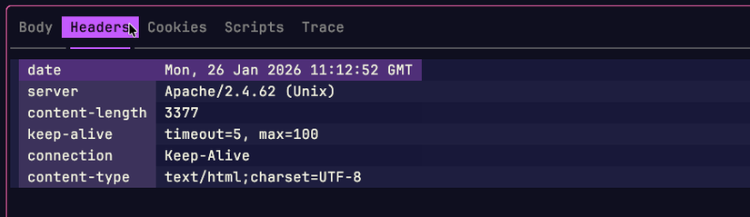 The Linux TUI publishing program supports mouse controls, allowing the user to click on a tab to select it.