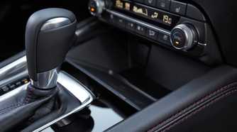 Close-up shot of the gear selector in a 2023 Mazda CX-5.