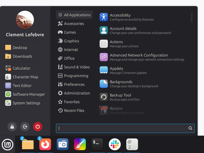 Linux Mint application menu