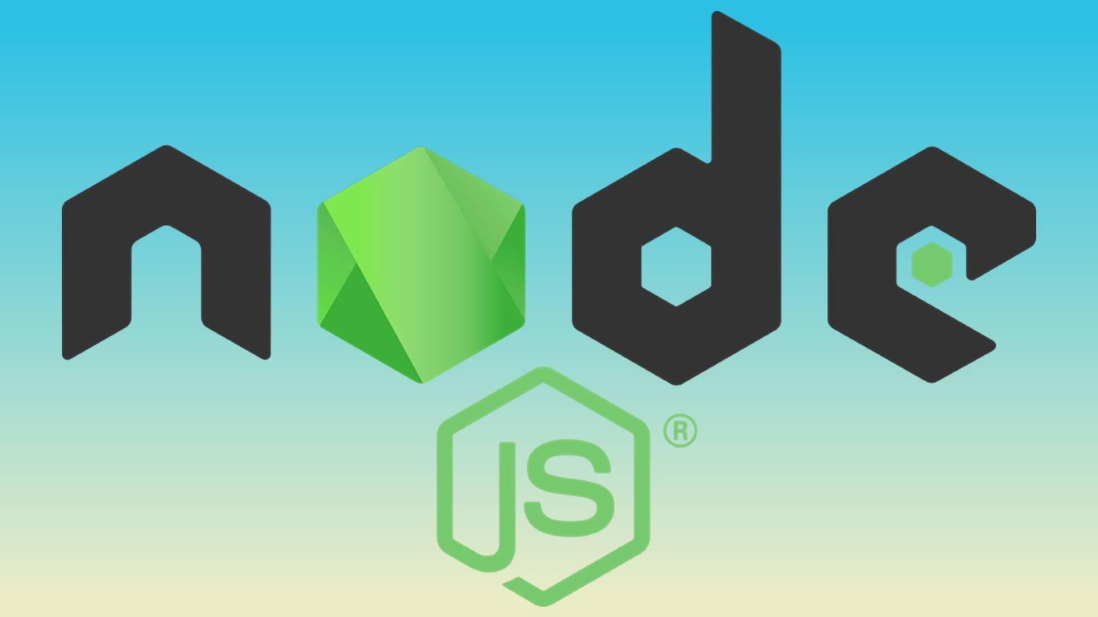 Nodejs logo on a gradiant background.