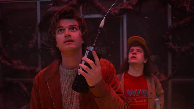 A shot from Stranger Things 5, featuring two characters (Steve and Dustin). 