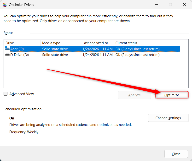 Optimize Drives screenshot